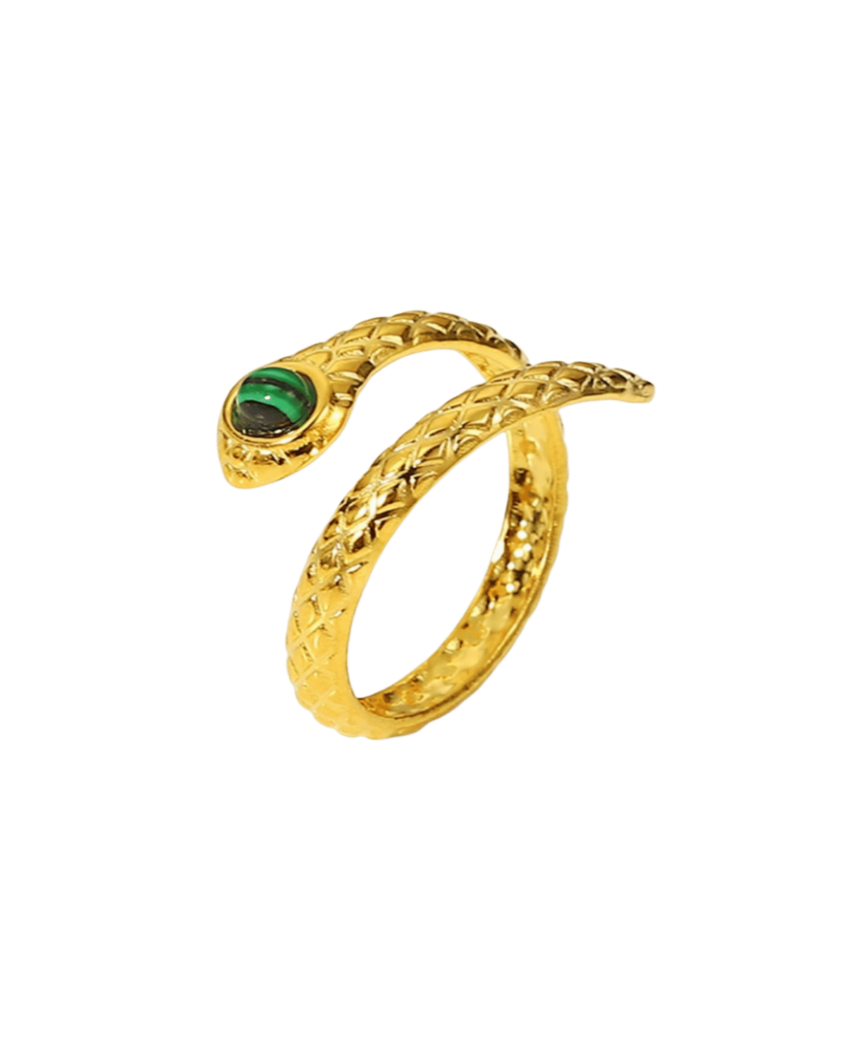 18K Gold Snake Ring with Bypass Malachite