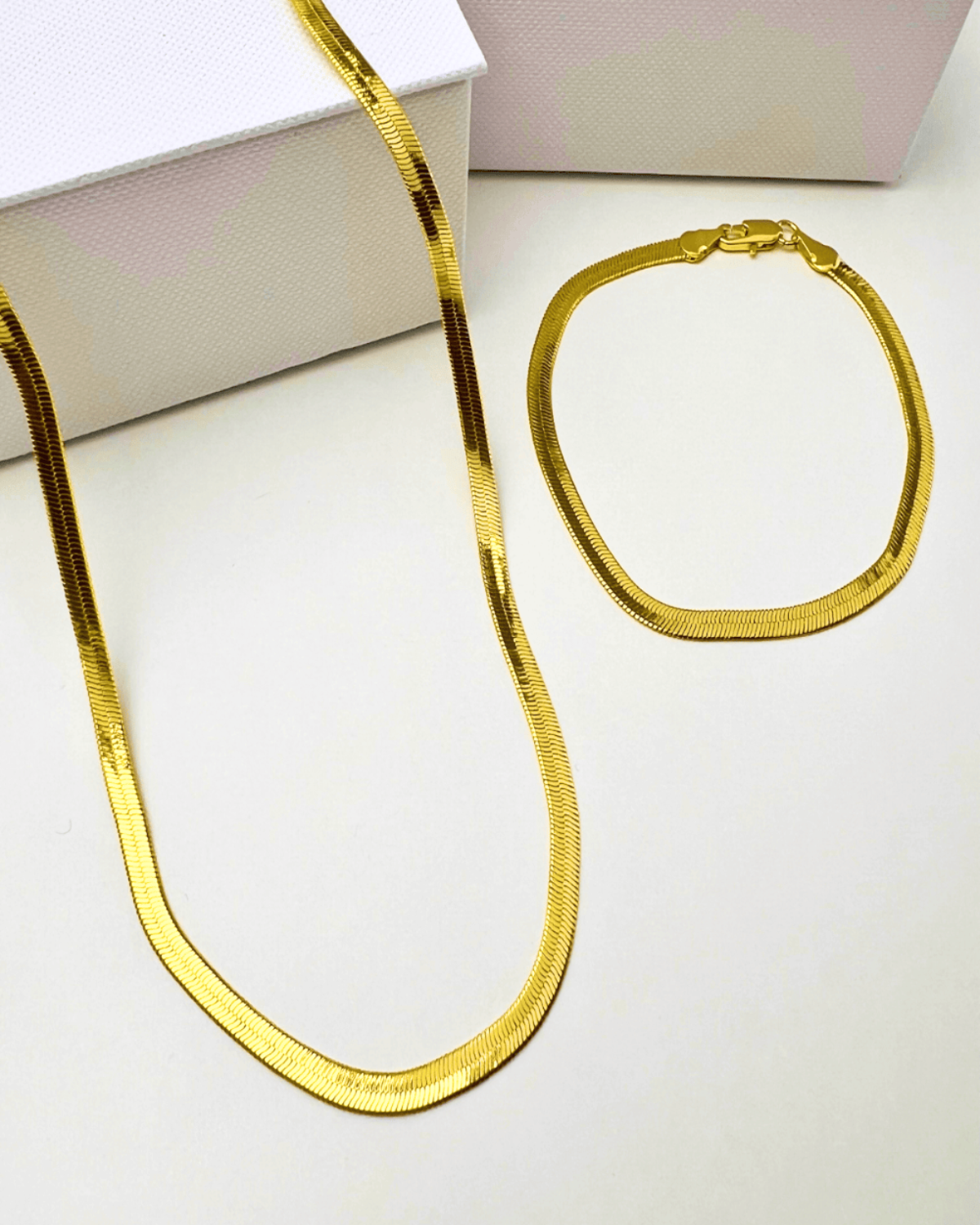 Best Trending 18K Gold Snake Chain Necklace Bracelet Set Gift on Sale for Women, Lady, Mother, Wife