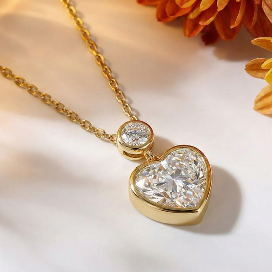 14K Solid Gold Heart Lab-Grown Diamond Necklace